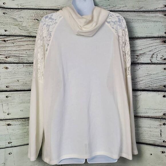 Soleillee Women’s 2X White Long Sleeve Hoodie Lace Shoulder Pullover Plus Size T - Picture 3 of 5